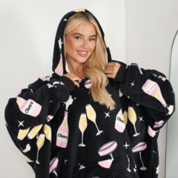 OHS Hoodie Blanket Sherpa Fleece Jumper Oversized Wearable Big Warm Throw Champagne - thumbnail 4