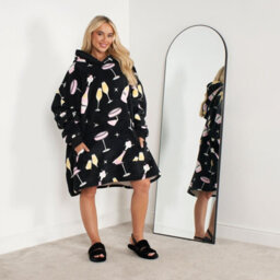 OHS Hoodie Blanket Sherpa Fleece Jumper Oversized Wearable Big Warm Throw Champagne