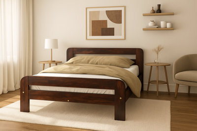 Nodax Double Bed Frame, F2, Solid Pine Wood, Easy Assembly, Sturdy Slats & Extra Support Legs, 4Ft 6In, Walnut Finish - image 1