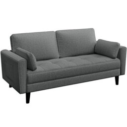 Dark Grey  Fabric Sofa Upholstered Sofa 2 Seater Couch With Tufted Single Seat Cushion - thumbnail 1
