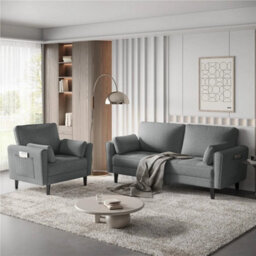 Dark Grey  Fabric Sofa Upholstered Sofa 2 Seater Couch With Tufted Single Seat Cushion - thumbnail 2