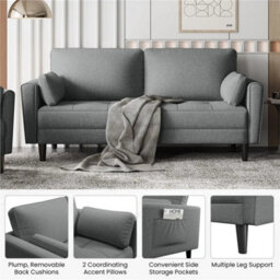 Dark Grey  Fabric Sofa Upholstered Sofa 2 Seater Couch With Tufted Single Seat Cushion - thumbnail 6