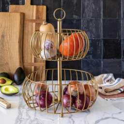 Xample Over & Back 2-Tier Storage Basket Stainless Steel Organiser For Fruit, Snacks & Household Items, Space-Saving Vertical Design - thumbnail 3