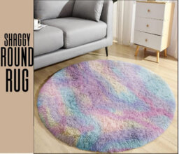 Ameha Rainbow Non Slip Shaggy Rug For Bedside Carpet Study Room Round Rugs 120X120 Cm Indoor/outdoor Mats - thumbnail 1