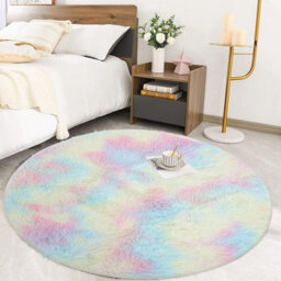 Ameha Rainbow Non Slip Shaggy Rug For Bedside Carpet Study Room Round Rugs 120X120 Cm Indoor/outdoor Mats - thumbnail 2