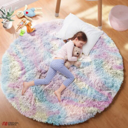 Ameha Rainbow Non Slip Shaggy Rug For Bedside Carpet Study Room Round Rugs 120X120 Cm Indoor/outdoor Mats - thumbnail 3