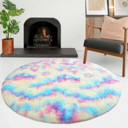 Ameha Rainbow Non Slip Shaggy Rug For Bedside Carpet Study Room Round Rugs 120X120 Cm Indoor/outdoor Mats - thumbnail 4