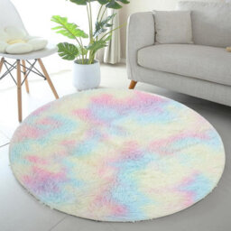 Ameha Rainbow Non Slip Shaggy Rug For Bedside Carpet Study Room Round Rugs 120X120 Cm Indoor/outdoor Mats - thumbnail 5