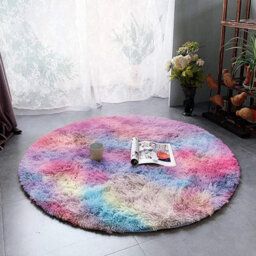 Ameha Rainbow Non Slip Shaggy Rug For Bedside Carpet Study Room Round Rugs 120X120 Cm Indoor/outdoor Mats - thumbnail 6