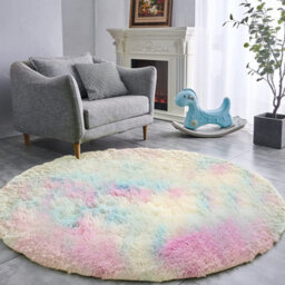 Ameha Rainbow Non Slip Shaggy Rug For Bedside Carpet Study Room Round Rugs 120X120 Cm Indoor/outdoor Mats - thumbnail 7