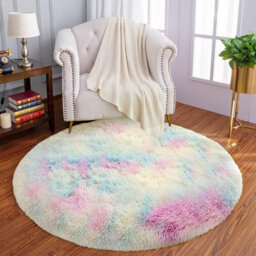 Ameha Rainbow Non Slip Shaggy Rug For Bedside Carpet Study Room Round Rugs 120X120 Cm Indoor/outdoor Mats - thumbnail 8