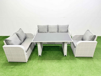 Fimous Rattan Outdoor Table Reclining Chair Sofa Set Light Grey 6 Seater - image 1