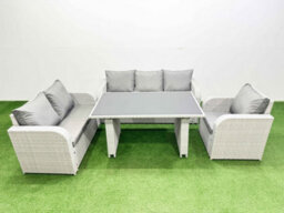 Fimous Rattan Outdoor Table Reclining Chair Sofa Set Light Grey 6 Seater - thumbnail 1