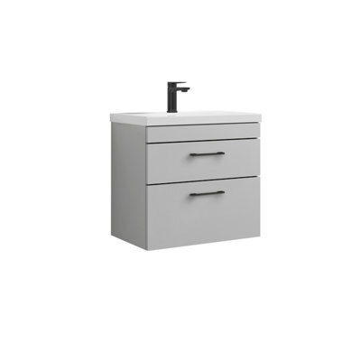 Balterley Rio 2 Drawer Wall Hung Vanity Basin Unit - 600mm - Gloss Grey Mist With Black D Handles (Tap Sold Separately) - image 1