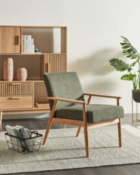 Beliani Armchair Esrum Fabric Light Brown/ Green - thumbnail 2
