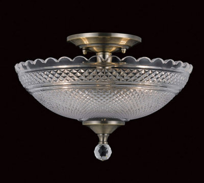 Luminosa Lighting Luminosa Dallas Antique Brass Bowl Semi Flush Ceiling Light