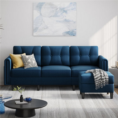 Yaheetech 3 Seater Upholstered Corner Sofa With Ottoman - Blue - image 1