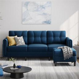 Yaheetech 3 Seater Upholstered Corner Sofa With Ottoman - Blue