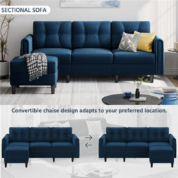 Yaheetech 3 Seater Upholstered Corner Sofa With Ottoman - Blue - thumbnail 4