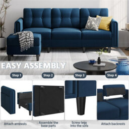 Yaheetech 3 Seater Upholstered Corner Sofa With Ottoman - Blue - thumbnail 6