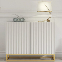 Tv Unit Tv Stand Sideboard Cabinet Media Console White Gold Fluted 100Cm - thumbnail 4