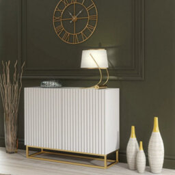 Tv Unit Tv Stand Sideboard Cabinet Media Console White Gold Fluted 100Cm - thumbnail 5
