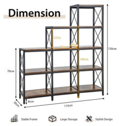 Gainoom Wooden Brown 9 Cube Bookcase 5 Tier Open Storage Cabinet Free Standing Anti-Toppling - thumbnail 2