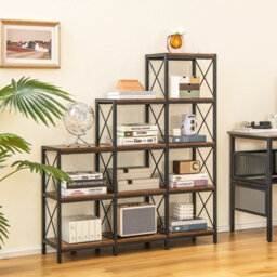 Gainoom Wooden Brown 9 Cube Bookcase 5 Tier Open Storage Cabinet Free Standing Anti-Toppling - thumbnail 5