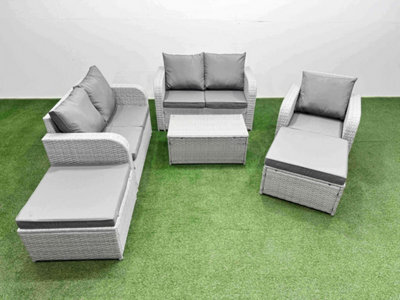 Fimous High Back Poly Rattan Garden Furniture Set Reclining Chair Loveseat Sofa Coffee Table Indoor Outdoor Set 2 Big Stool - image 1