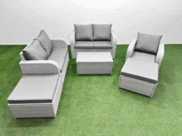 Fimous High Back Poly Rattan Garden Furniture Set Reclining Chair Loveseat Sofa Coffee Table Indoor Outdoor Set 2 Big Stool - thumbnail 2