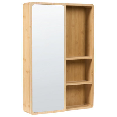 Beliani Bathroom Wall Mounted Mirror Cabinet Guatavita 41 Cm 61 Cm Light Brown - image 1