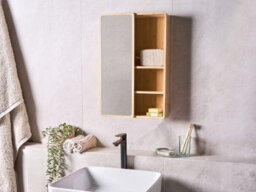 Beliani Bathroom Wall Mounted Mirror Cabinet Guatavita 41 Cm 61 Cm Light Brown - thumbnail 2