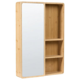 Beliani Bathroom Wall Mounted Mirror Cabinet Guatavita 41 Cm 61 Cm Light Brown