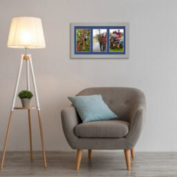 AK Frames 40X20Cm Light Grey Modern Multi Photo Frame With Blue Mount - Holds 3 Apertures (3X) 6X4 Photos - thumbnail 3