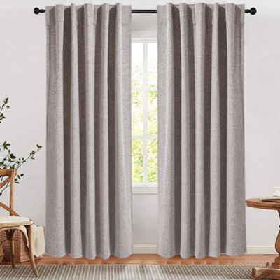 Living And Home Washable Two Hanging Methods Beige Solid Colour Faux Linen Polyester 100% Curtains Pair Set Of 2 137 X 117 Cm - image 1