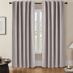 Living And Home Washable Two Hanging Methods Beige Solid Colour Faux Linen Polyester 100% Curtains Pair Set Of 2 137 X 117 Cm - thumbnail 2
