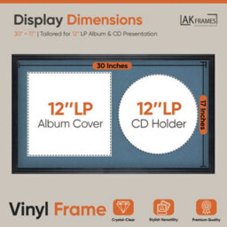 "30X17"" Black Classic Vinyl Record Frame With Pompadour Mount For 12 Inch Lp Album Cover & Disc - Ak Frames" - thumbnail 2