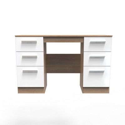 Trent Double Pedestal Desk In White & Bardolino Oak (Ready Assembled) - image 1