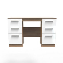 Trent Double Pedestal Desk In White & Bardolino Oak (Ready Assembled) - thumbnail 1
