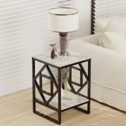 White & Black 2Tier Geometric Metal Frame Sofa End Table Snack Side Table - thumbnail 5