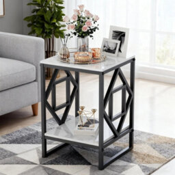 White & Black 2Tier Geometric Metal Frame Sofa End Table Snack Side Table - thumbnail 4