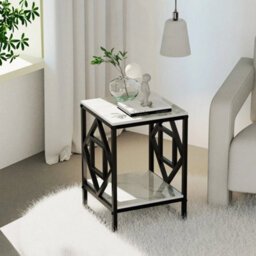 White & Black 2Tier Geometric Metal Frame Sofa End Table Snack Side Table - thumbnail 3