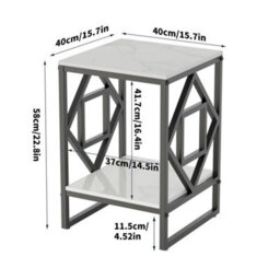 White & Black 2Tier Geometric Metal Frame Sofa End Table Snack Side Table - thumbnail 2