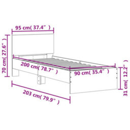 Vidaxl Bed Frame Without Mattress With Headboard Smoked Oak 90X200 Cm - thumbnail 3