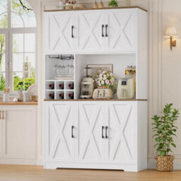 White Kitchen Cupboard,180Cm Tall Kitchen Cabinet, Pantry Cupboard Removable Wine Rack - thumbnail 3