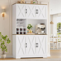 White Kitchen Cupboard,180Cm Tall Kitchen Cabinet, Pantry Cupboard Removable Wine Rack - thumbnail 5