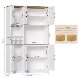 White Kitchen Cupboard,180Cm Tall Kitchen Cabinet, Pantry Cupboard Removable Wine Rack - thumbnail 2
