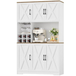White Kitchen Cupboard,180Cm Tall Kitchen Cabinet, Pantry Cupboard Removable Wine Rack - thumbnail 1