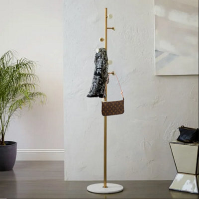 Aspect Furniture Angelo Entryway Freestanding Coat Stand With Marble Base,gold/white - image 1
