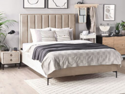 Beliani Bedroom Set Velvet Sezanne 180 X 200 Cm (Eu Super King) Taupe - thumbnail 2